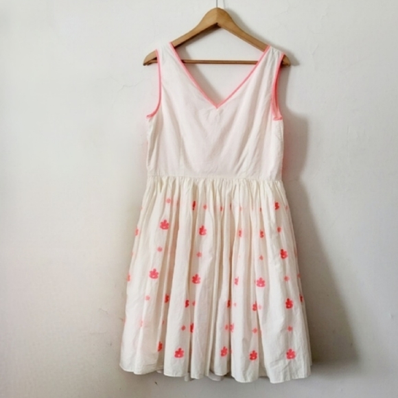 Boden Embroidered Sleeveless Dress Neon Pink and Cream/White US 10R - Picture 3 of 13